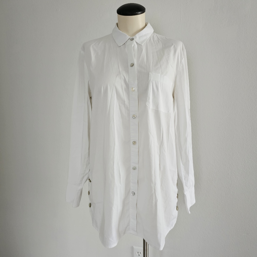 J. Jill White Elongated Button-down Long-sleeve Versatile Beach Office Shirt S